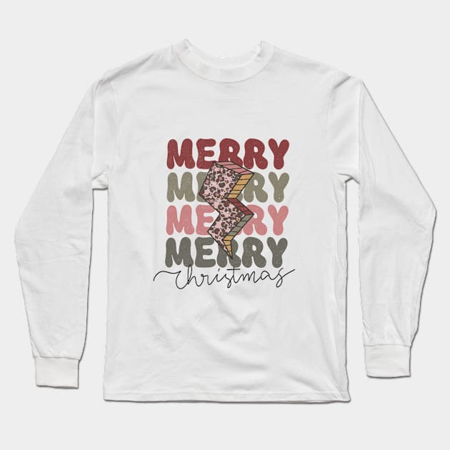 Merry Christmas Retro Design Long Sleeve T-Shirt by Mastilo Designs